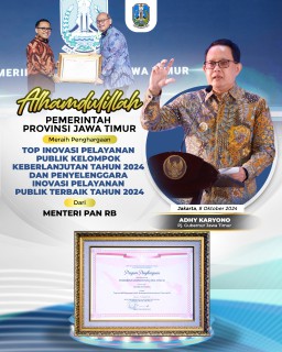 Pemprov Jatim Raih Dua Penghargaan Bergengsi Top Inovasi Pelayanan Publik 2024