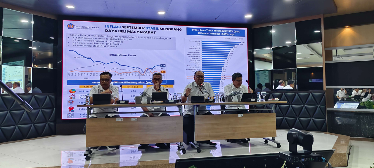 Perwakilan Kementerian Keuangan Provinsi Jawa Timur Dudung Rudi Hendratna dalam Press Conference ALCo APBN KiTa Regional Jawa Timur s.d 30 September 2025