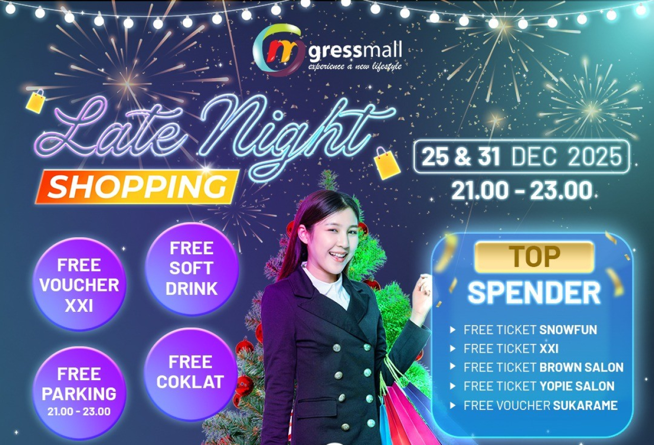 Menyambut perayaan Natal dan Tahun Baru 2025, Gressmall Gresik kembali menghadirkan program Late Night Shopping