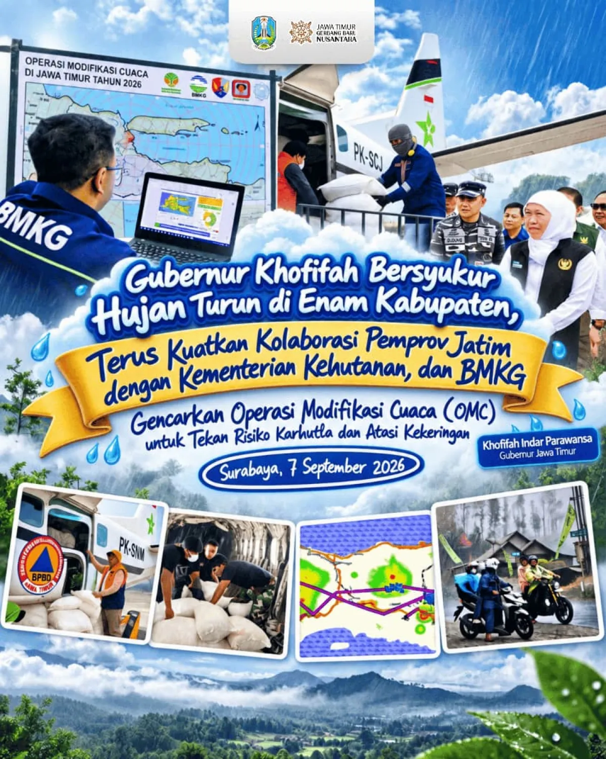 Pemprov Jatim Gandeng Kemenhut RI dan BMKG Lakukan Operasi Modifikasi Cuaca Tekan  Karhutla dan Kekeringan