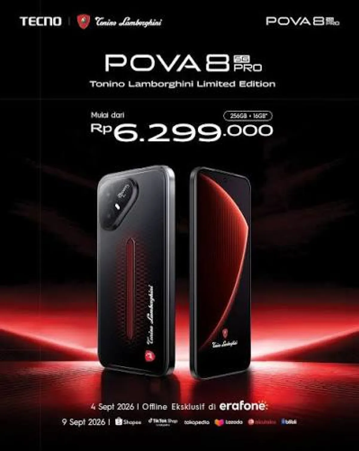 TECNO Pova 8 Pro edisi Lamborghini resmi di RI. Spesifikasi sama, desain eksklusif, harga Rp6,299 juta. (Dok. Tecno Indonesia)