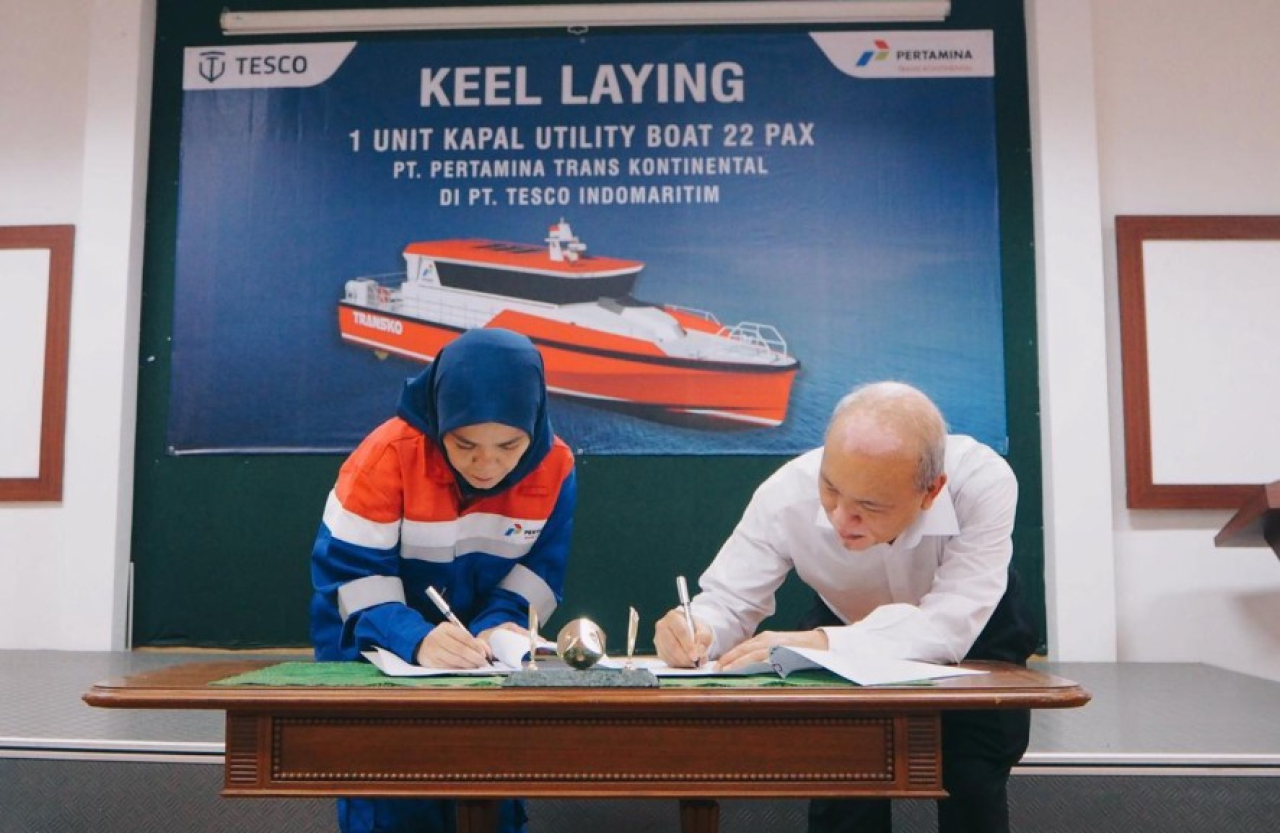 PT Pertamina Trans Kontinental (PTK) resmikan proses pembangunan kapal Utility Boat 22 Pax bersama PT Tesco Indomaritim melalui proses keel laying di Galangan Tesco Indomaritim, Babelan, Bekasi.