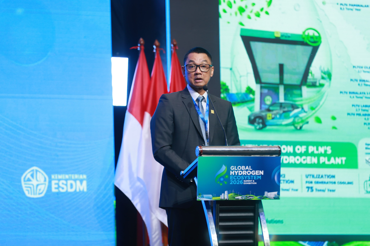 Direktur Utama PLN, Darmawan Prasodjo dalam sambutannya pada Opening Ceremony Global Hydrogen Ecosystem Summit and Exhibition (GHES) 2026 di Jakarta