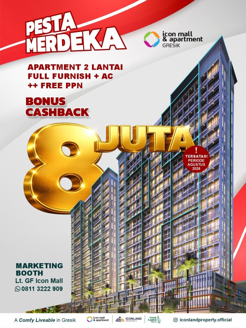 Pesta Merdeka Icon Apartemen Gresik, Tawarkan Cashback Rp 8 Juta dan Hunian Full Furnish